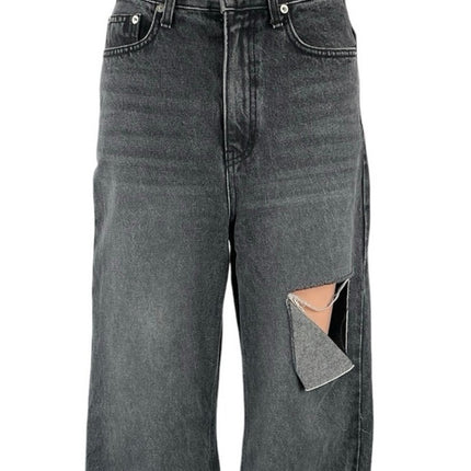 12th Tribe Women's Black Distressed High Rise Wide Leg Baggy Denim Jeans Size S