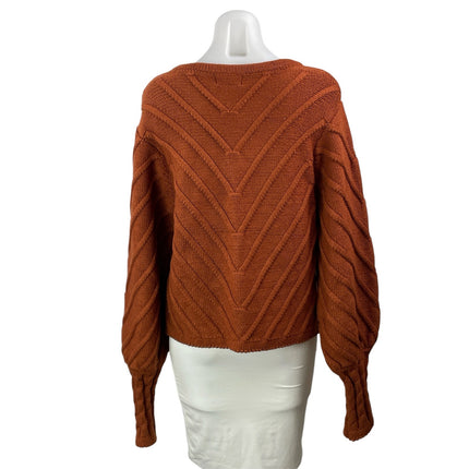 Allison Women's Rust Brown Textured Long Sleeve Round Neck Sweater Top Size M
