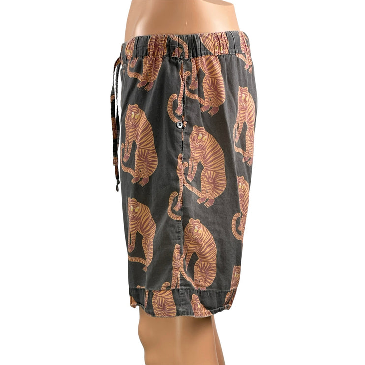 Desmond & Dempse Sansindo Tiger Pyjama Men's Black Drawstring Lounge Shorts Sz M