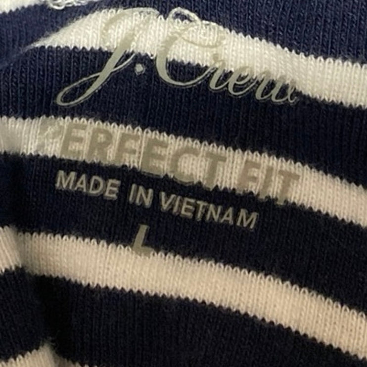 J,Crew Perfect Fit Navy Blue White Striped Long Sleeve Turtleneck Sweater Top L
