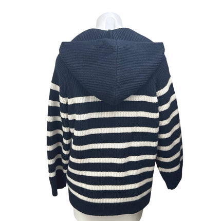 Zara Blue White Striped Long Sleeve Hooded Hoodie Sweatshirt Sweater Top Size S