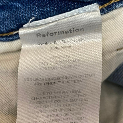 Reformation Women's Blue Straight Leg Frayed High Waist Denim Jeans Pants Sz 26