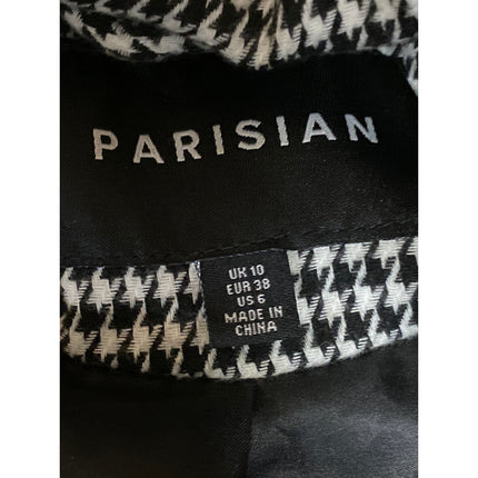 Parisian Black White Houndstooth Checkered Double Breasted Blazer Coat Jacket 6
