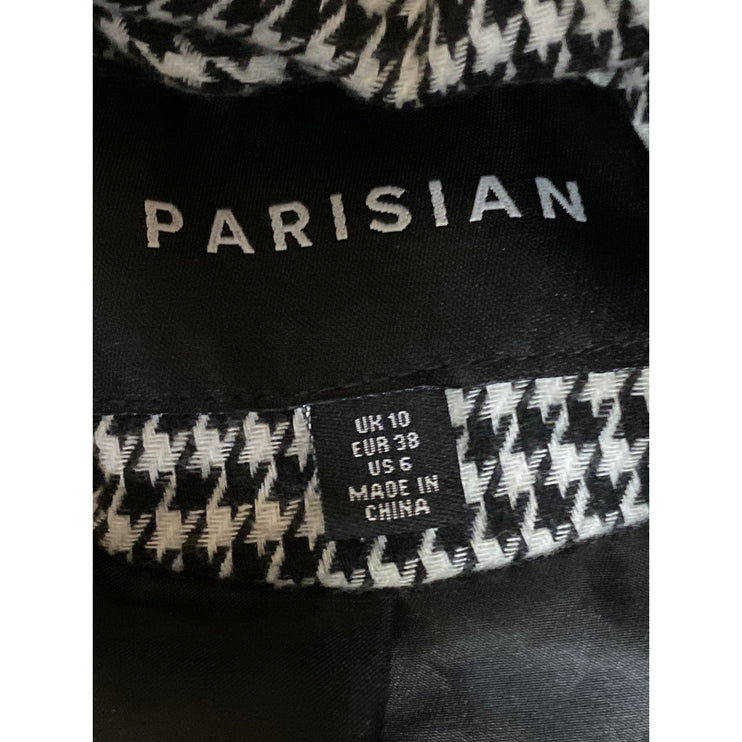 Parisian Black White Houndstooth Checkered Double Breasted Blazer Coat Jacket 6