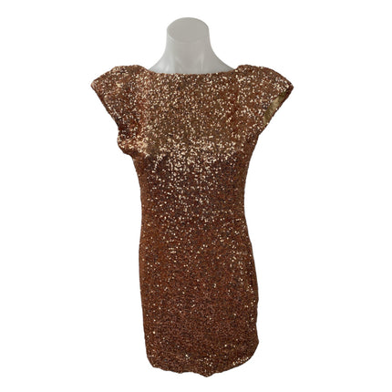 Soky & Soka Women's Gold Sequin Open Back Cap Sleeve Mini Shift Bodycon Dress L