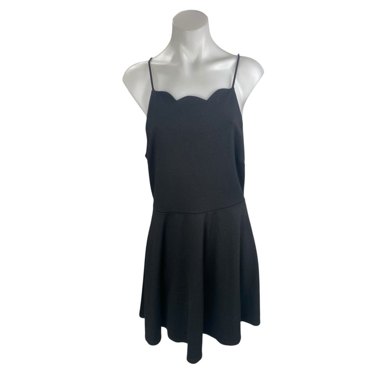 Monteau Women's Black Sleeveless Scallop Pleated Cami Tank A Line Mini Dress L