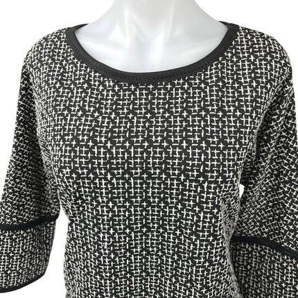 Max Studio Black White Tweed Crew Neck Long Sleeve Sweater Blouse Tunic Top Sz M
