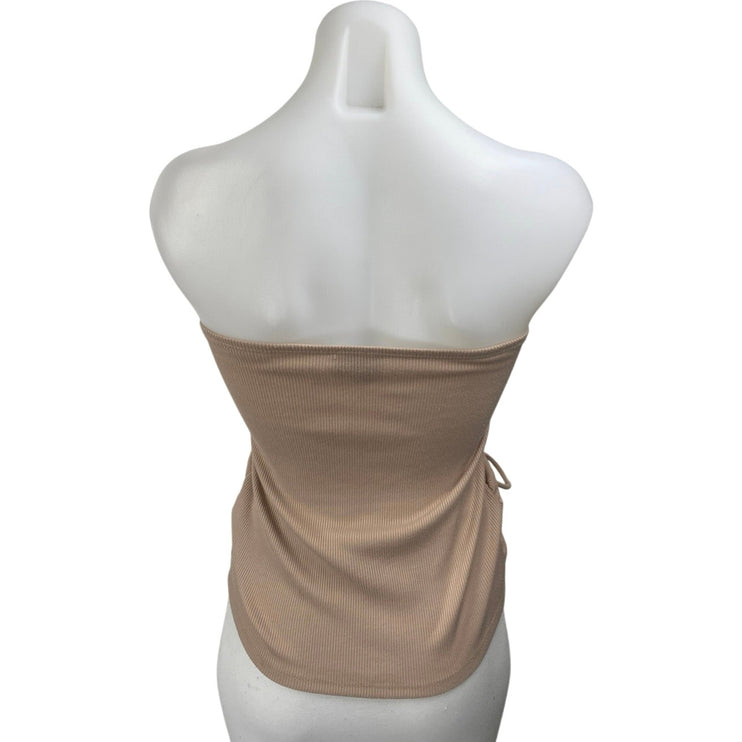 Princess Polly Brown Strapless Sleeveless Ruched Tie Ribbed Tube Tank Top Size 2