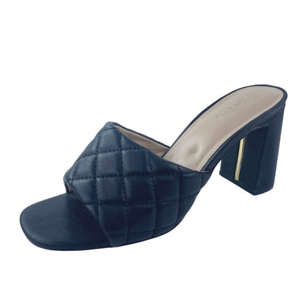 The Drop Pattie Womens Black Quilted Open Toe High Block Heels Mules Sandals 9.5