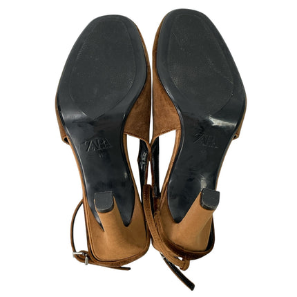 Zara Women's Chocolate Brown Faux Suede Slingback Round Toe Pump Heels Size 10