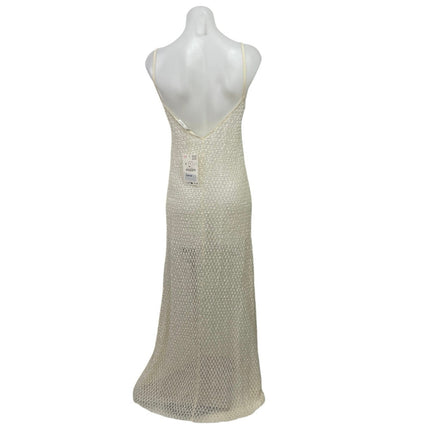 NEW Zara Cream Sleeveless Crochet Knit Sheer Cover Up V Neck Maxi Dress Size S