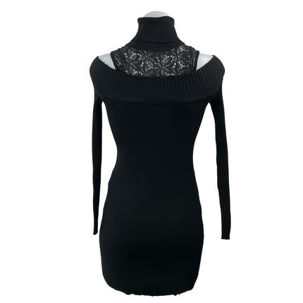 Guess Black Long Sleeves Cold Shoulder Lace Turtleneck Bodycon Sweater Dress XS