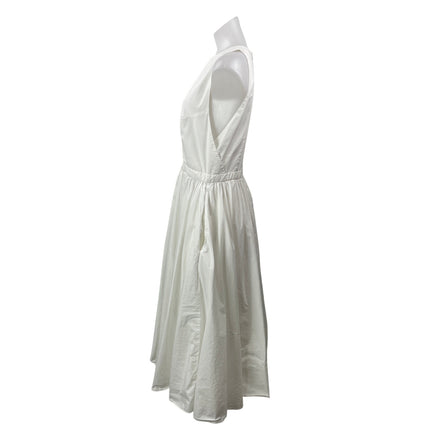 J.Crew Womens White Sleeveless Round Neck Pleated Fit & Flare Midi Dress Size 10