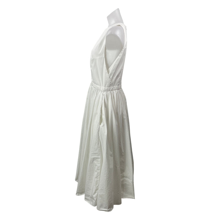J.Crew Womens White Sleeveless Round Neck Pleated Fit & Flare Midi Dress Size 10