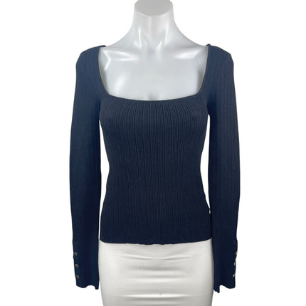 Urban Outfitters Black Rib Knit Square Neck Long Sleeve Crop Sweater Top Size L