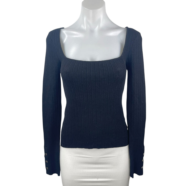 Urban Outfitters Black Rib Knit Square Neck Long Sleeve Crop Sweater Top Size L