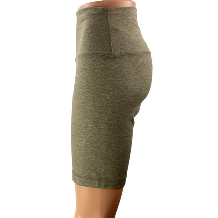 Quince Womens Heather Olive Green High Rise Activewear Athletic Bike Shorts Sz M