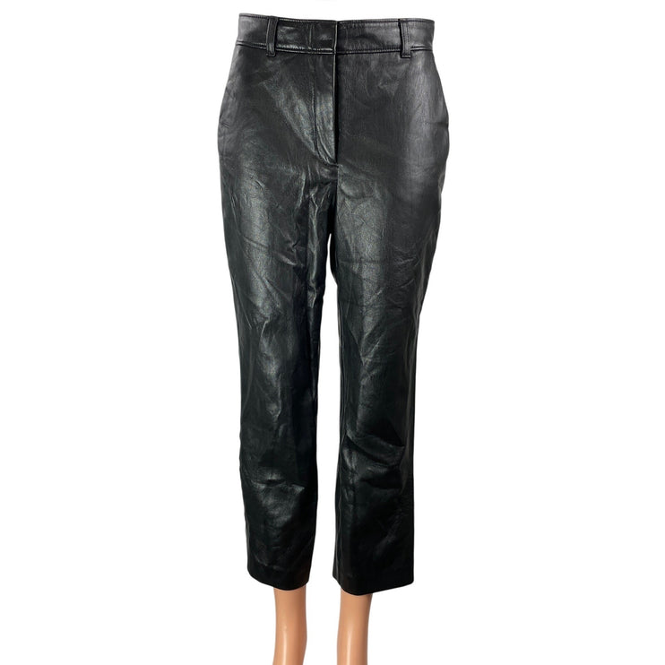 Aritzia Babaton Women's Black Faux Leather Vegan Straight Trouser Pants Size 4