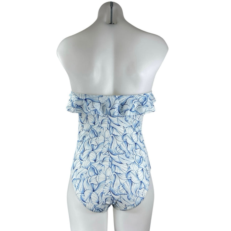 Tory Burch Blue Strapless Ruffle Sleeveless Leaf One Piece Swimsuit Swimwear S