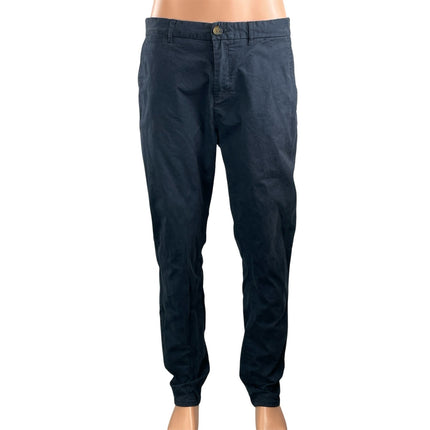 Unison Men's Navy Blue Mid Rise Slim Fit Straight Leg Trousers Pants Size 34