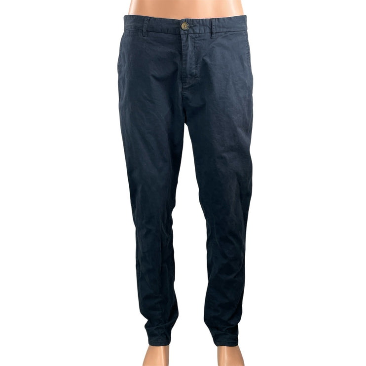 Unison Men's Navy Blue Mid Rise Slim Fit Straight Leg Trousers Pants Size 34