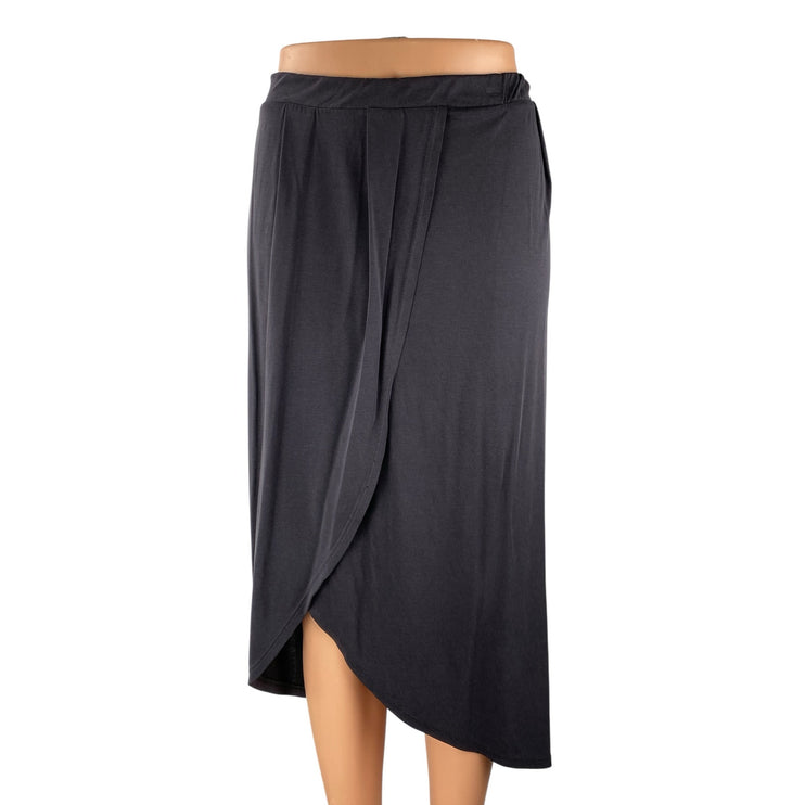 Women's Black High Waisted High Low Pleated Straight Tulip Midi Skirt Size S