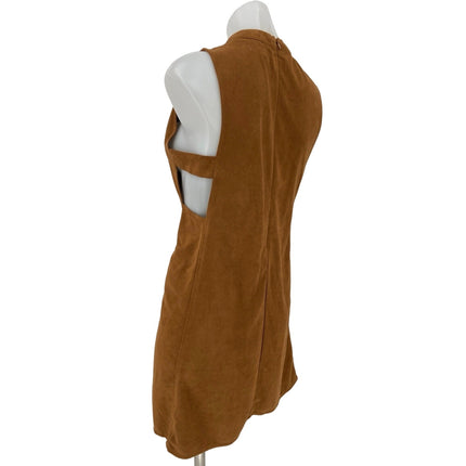 She + sky Brown Faux Suede Sleeveless Cut-out Mock Neck Back Zip Mini Dress Sz M