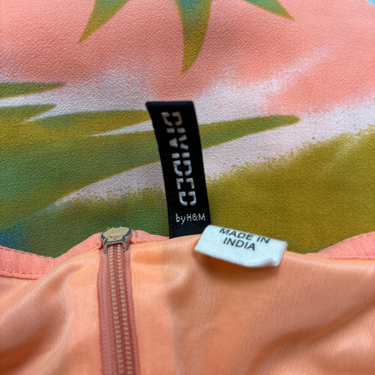 H&M Neon Orange Fruit Tropical Spaghetti V-Neck Sleeveless Mini Sundress Size 6