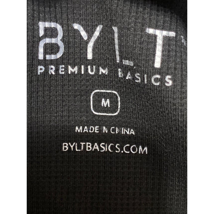 BYLT Mens Black Long Sleeve Crew Neck Waffle Knit Thermal T Shirt Tee Top Size M