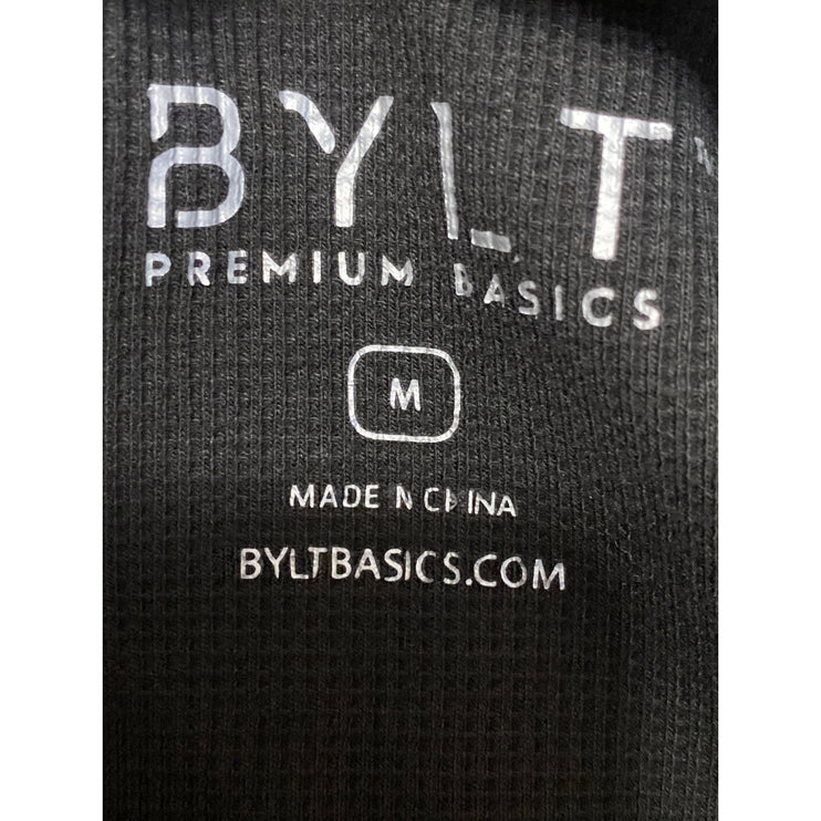BYLT Mens Black Long Sleeve Crew Neck Waffle Knit Thermal T Shirt Tee Top Size M
