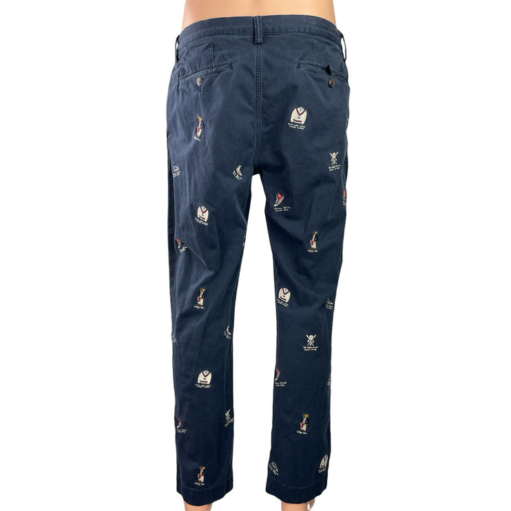 Polo Ralph Lauren Men's Navy Blue Embroidered Straight Trousers Pants Sz 34x30