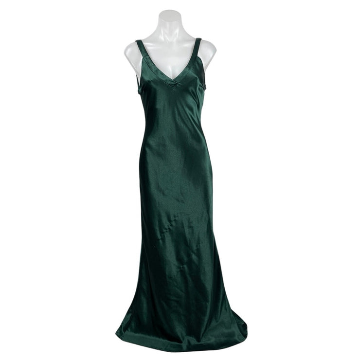 Lulus Melora Emerald Green Silk Satin Sleeveless Mermaid Prom Maxi Dress Size S