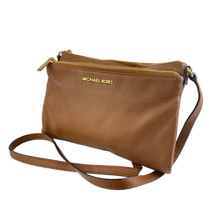 Michael Kors Women's Brown Pebbled Leather Double Zip Adjustable Crossbody Bag