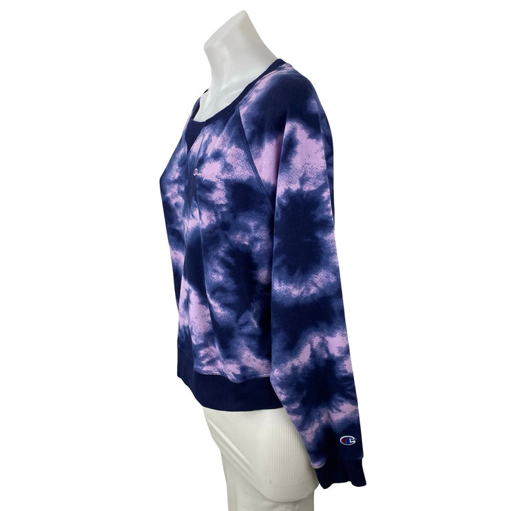 Champion Women's Purple Tie Dye Long Sleeve Knit Round Neck Sweatshirt Top Sz XL
