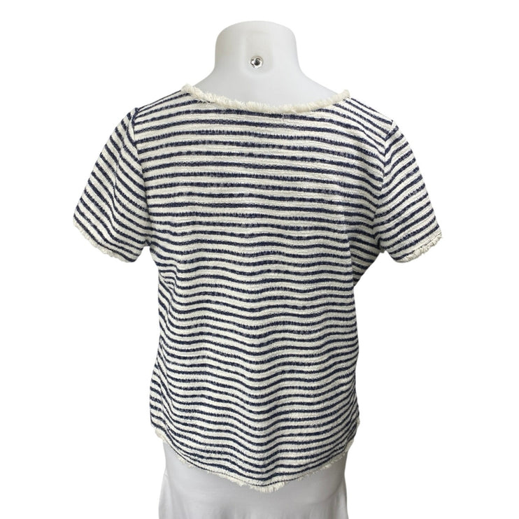 Green Envelope White Blue Striped Knit Short Sleeve Fringe T-Shirt Top Size 1X
