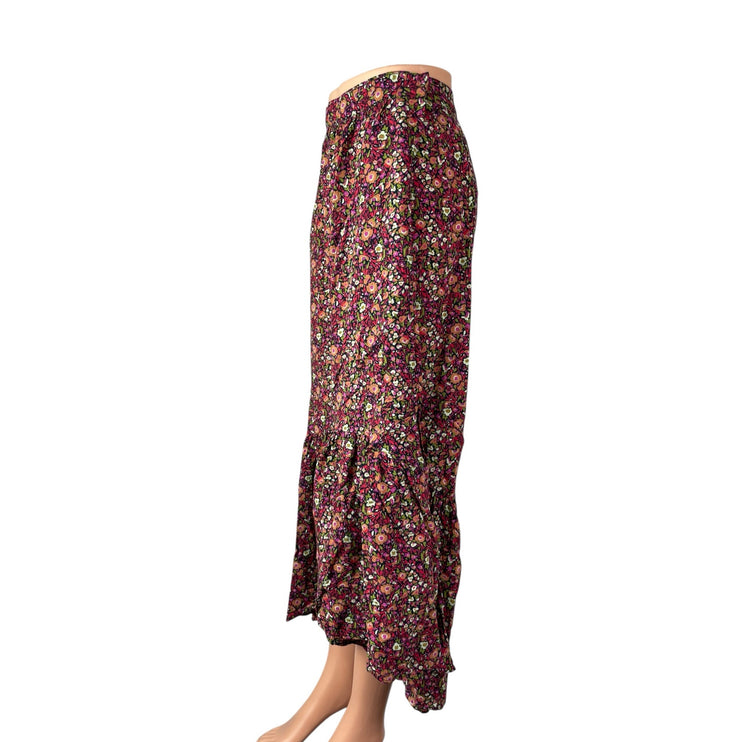 BA&SH Sena Multicolor Floral High Rise Asymmetrical Midi Wrap A-Line Skirt Sz 1