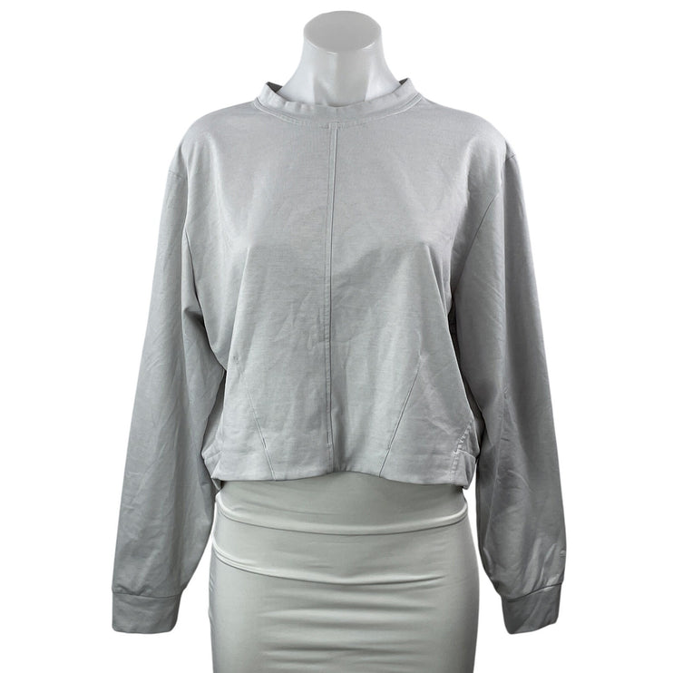 Puma Women's Gray Long Sleeve Crew Neck Boxy Cropped Sweatshirt Top Size L