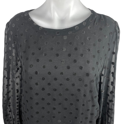 Ann Taylor LOFT Black Sheer Long Balloon Sleeve Polka Dots Blouse Top Size XL