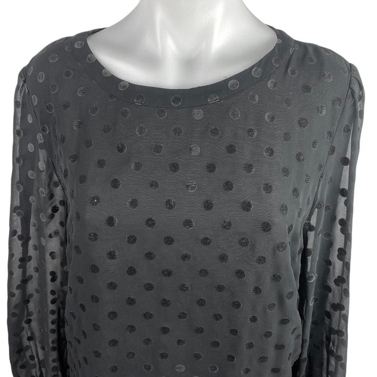 Ann Taylor LOFT Black Sheer Long Balloon Sleeve Polka Dots Blouse Top Size XL