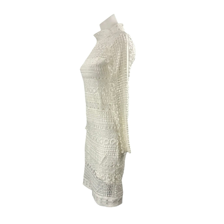 Women's Geometric Lace Crochet Long Sleeve Mini Bodycon Pencil Sheath Dress Sz S
