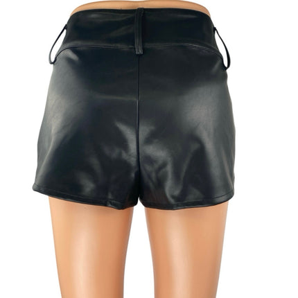 Fashion Nova Black Faux Vegan Leather Studded Ring Mini High Waist Shorts Size S