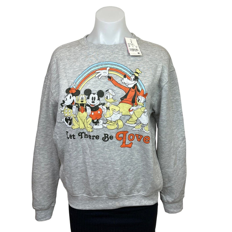 Disney New Mickey Pride Heather Grey Crewneck Oversized Long Sleeve Sweatshirt S