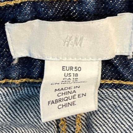 H&M Women's Blue High Waisted Front Slit Straight Midi Denim Jeans Skirt Size 18