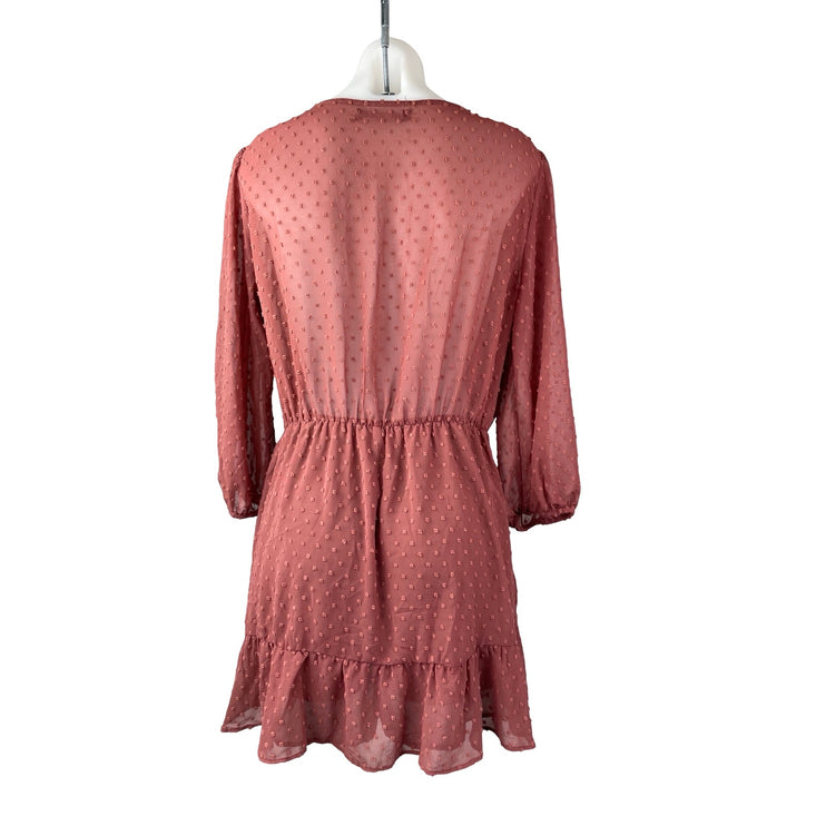 Zara Womens Pink Swiss Dot Long Sleeve Faux Wrap Ruffle Romper Shorts Size  M