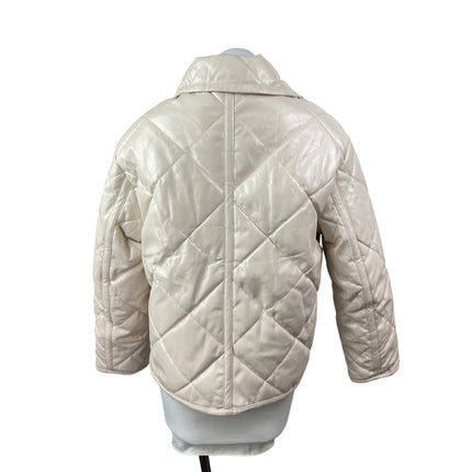 MNG Mango Women's Cream Quilted Faux Leather Long Sleeve Puffer Coat Jacket Sz S