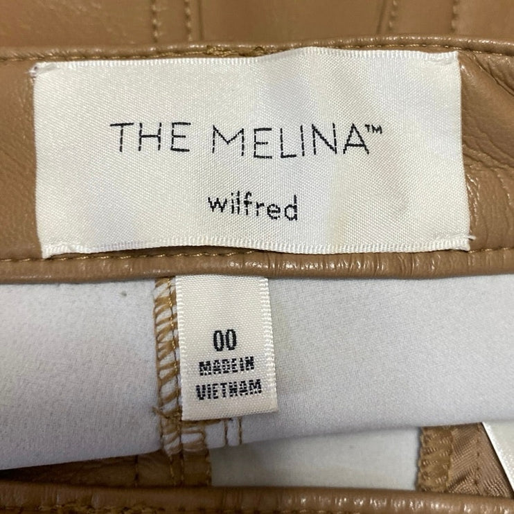 Aritzia Wilfred The Melina Brown Faux Leather Mid Rise Straight Trousers Pants 0