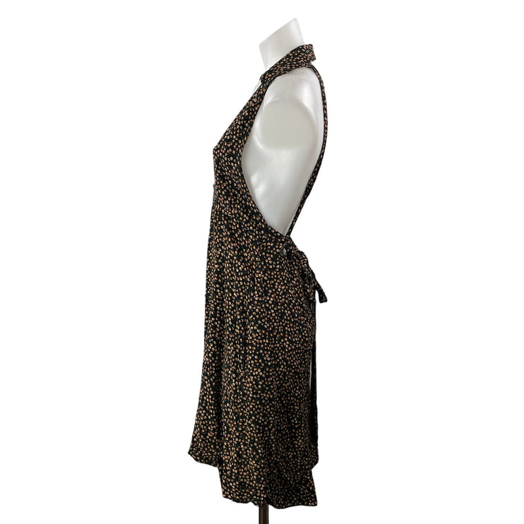 Free People Cest La Vie Black Ditsy Floral Halter A Line Mini Dress Size XS