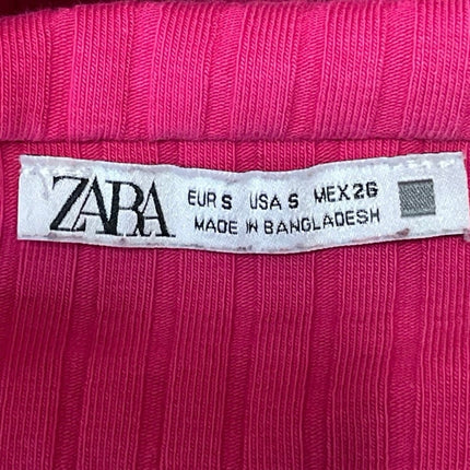 Zara Women's Pink Ribbed Knit Cami Spaghetti Strap Mid Bodycon Dress Size S