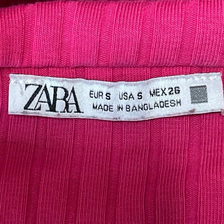 Zara Women's Pink Ribbed Knit Cami Spaghetti Strap Mid Bodycon Dress Size S
