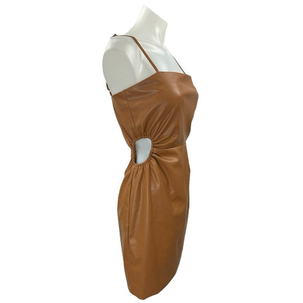 Fashion Nova Brown Faux Leather Ruched Cutout Sleeveless Mini Pencil Dress Sz S
